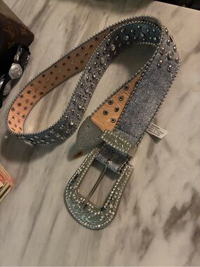 Denim Rhinestone Studded Women's Belt - Blue